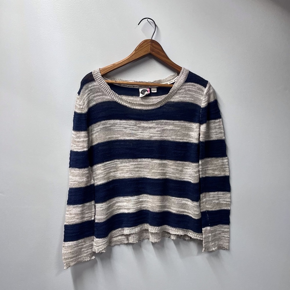 Roxy Blue and Beige Striped Light Open Knit Sweater Women’s M